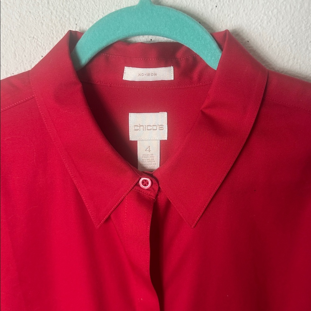 Chicos No Iron S Sateen Tunic Button Front Stiletto Long Sleeve NWOTChico 4 =XL - Picture 6 of 7